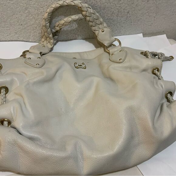 MICHAEL KORS Cream Pebbled Leather  Satchel Tote Bag  PEBBLE LEATHER WOVEN - Picture 14 of 15